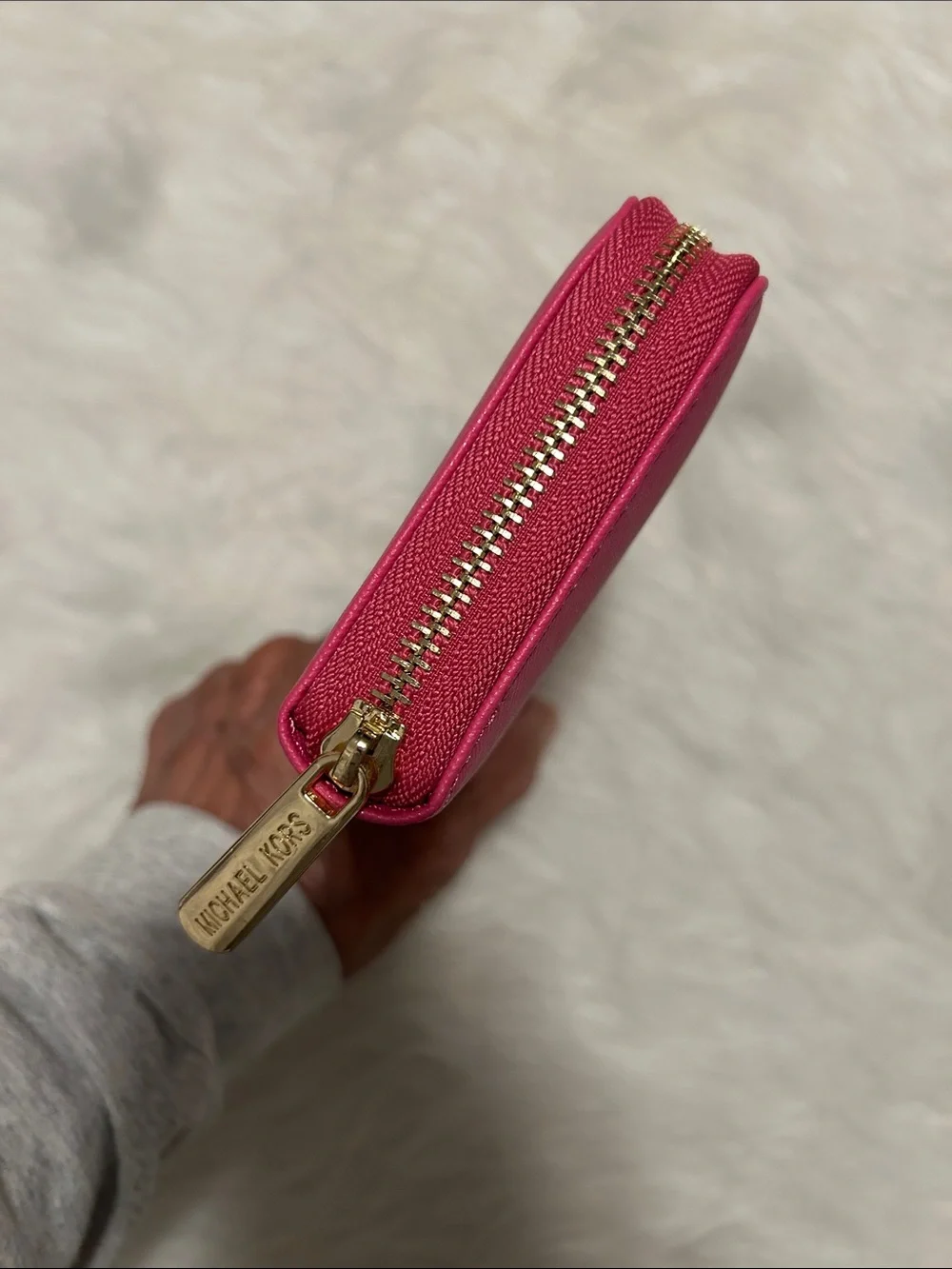 Michael Kors Fuchsia Zip-Around Leather Wallet with Gold Logo